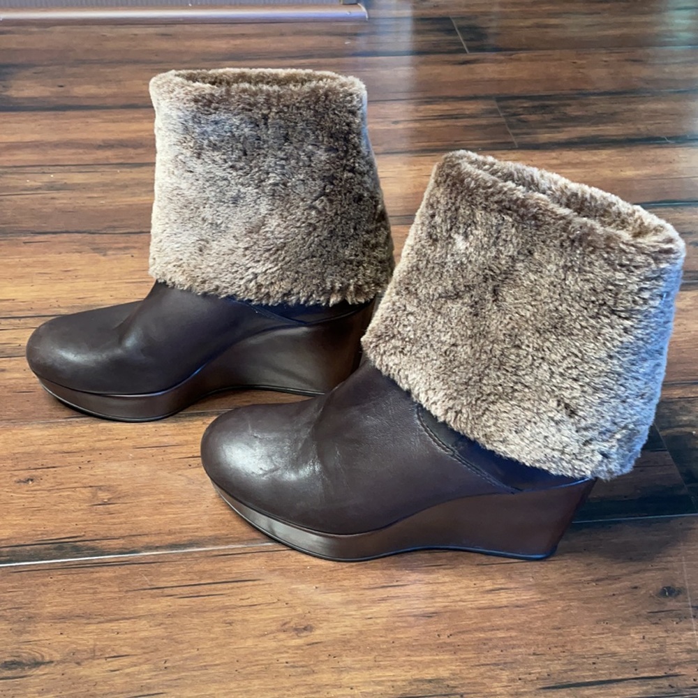 Stewart weitzman brown wedge faux fur boots - Picture 3 of 12